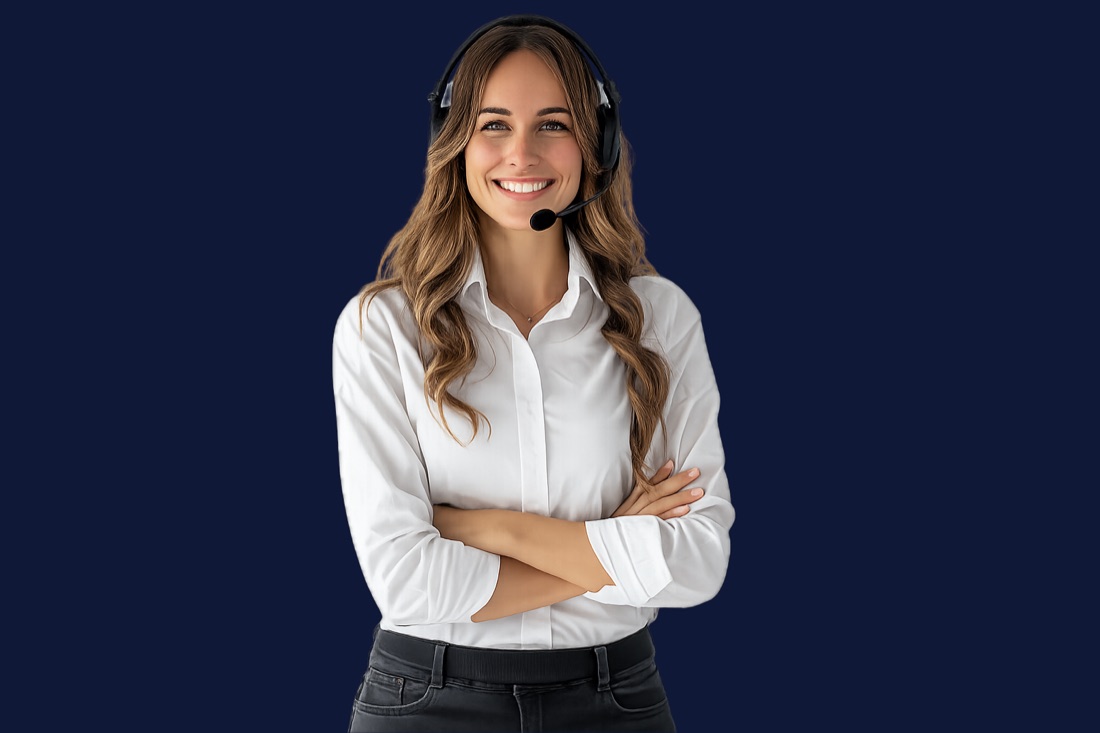 Atendente da Palmasnet, de headset, pronta para atender a empresa
